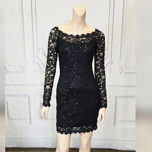 Camille La Vie Y2K Long Sleeve Black Lace Mini Party Cocktail Dress sz M